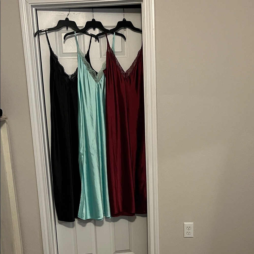 INC International Concepts Women's Satin Chemise - Black, Aqua, Burgundy